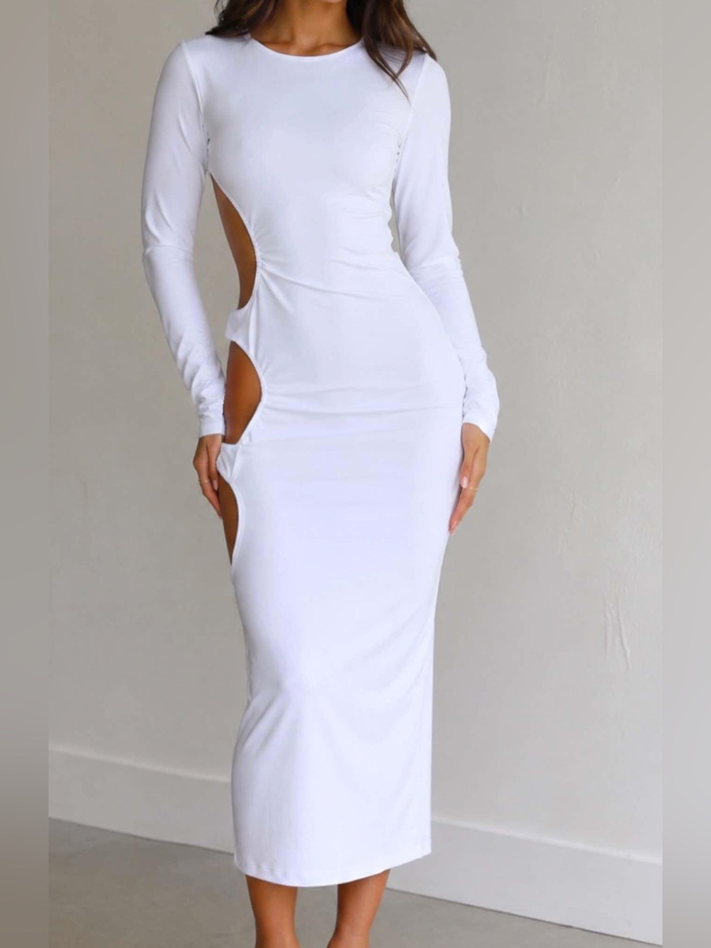 Fashion Nova Long Sleeve White Cutout Midi Dress (New without Tag) M